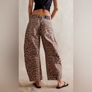 Free People Leopard Print Wide Leg Jeans